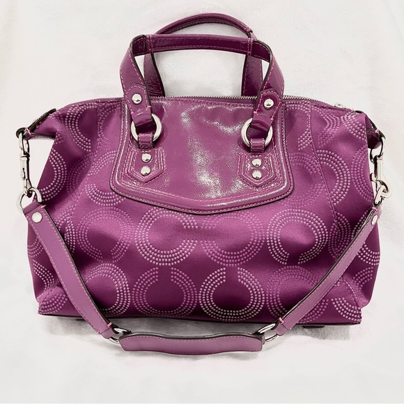 Coach Ashley Dotted Op Art Satchel Convertible Shoulder Bag Berry 20027 EUC - Picture 2 of 13